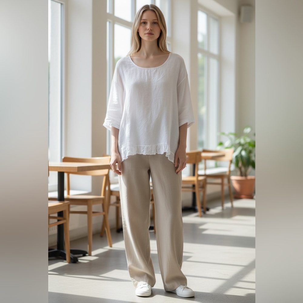 Lungo L'arno Size M White Linen Tunic Top Sleeves Made in Italy